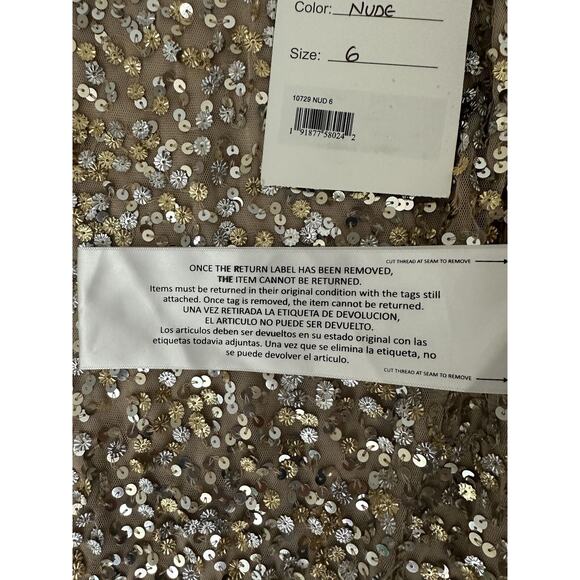 New Mac Duggal Nude Sequin Side Slit One-Shoulder Dress 10729 Size 6 - Picture 4 of 6